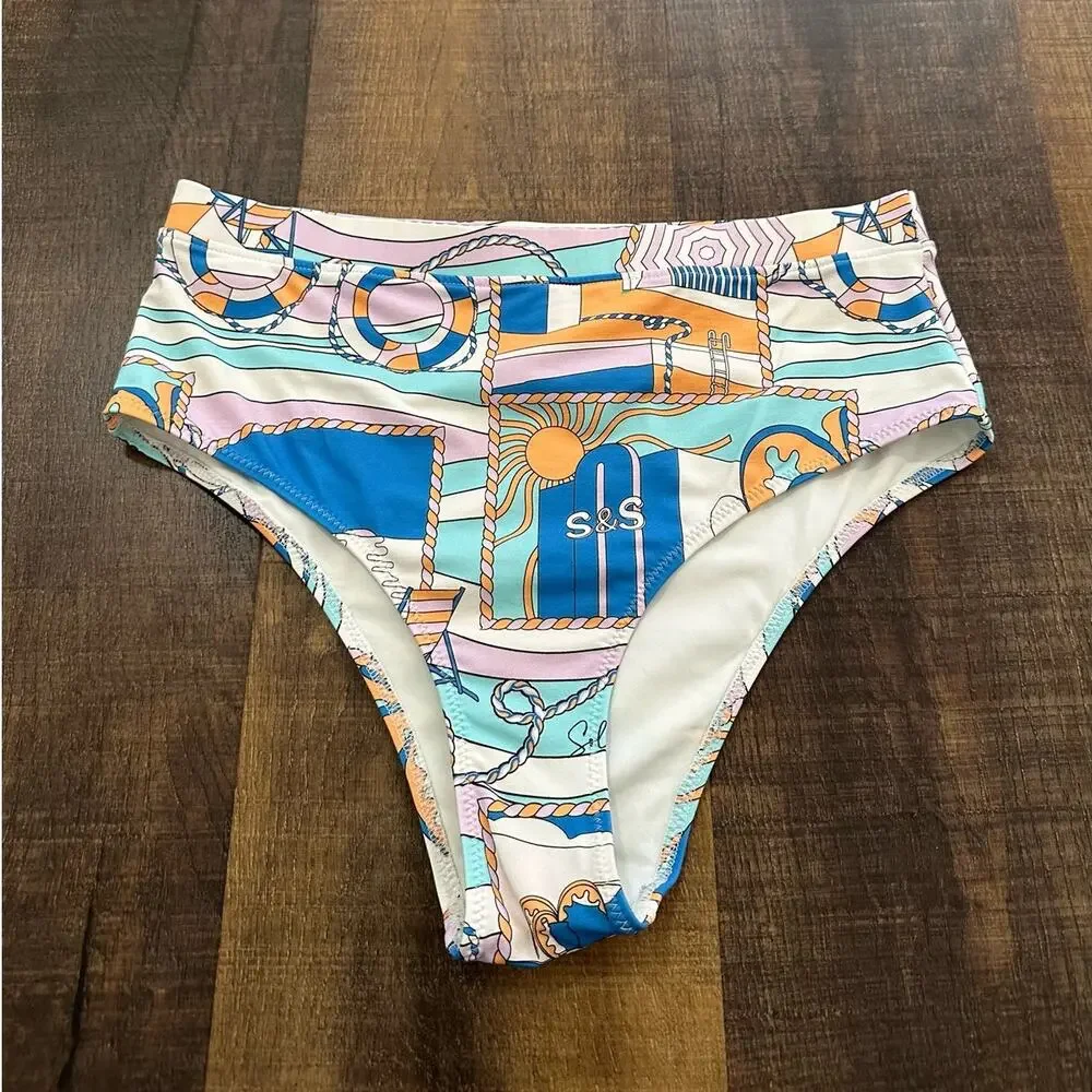 Solid & Striped Bikini Bottoms Medium Nautical Print High Waist Swim